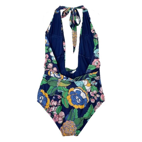 NEW ModCloth The Bethany One-Piece Swimsuit Size Large Navy Floral Plunge Halter - Picture 5 of 14